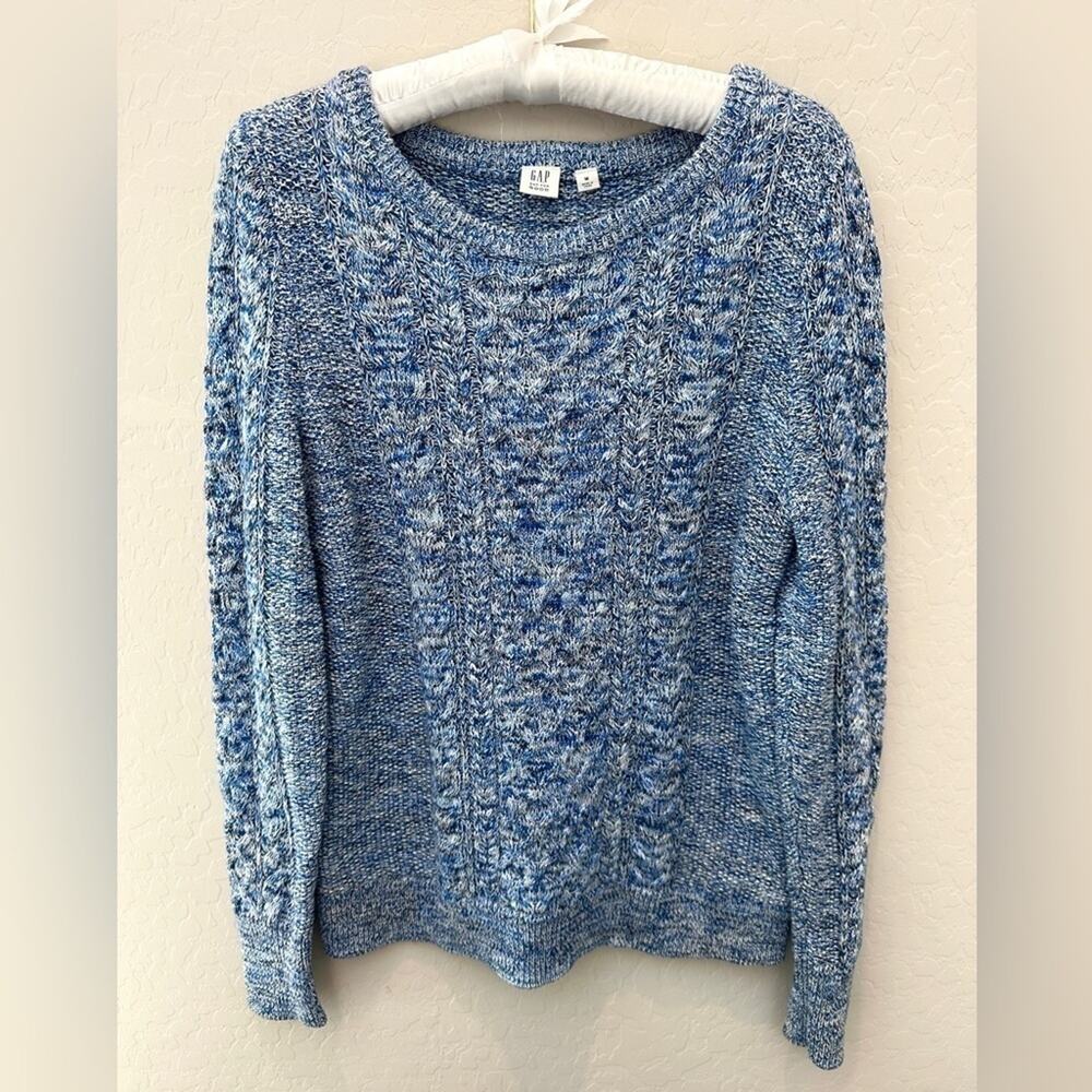 GAP | Blue Marled Cable Knit Crewneck Sweater 100% Cotton | Medium